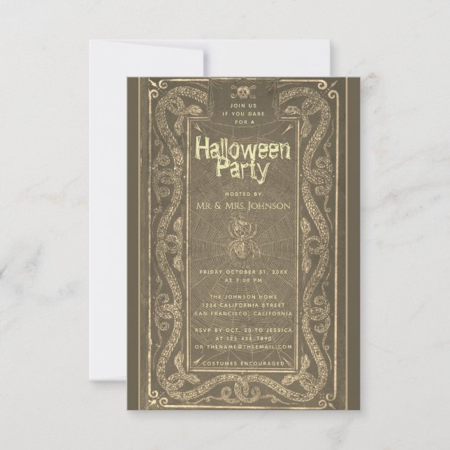 Halloween Spider Snakes Skull Vintage Sepia Creepy Invitation (Front)