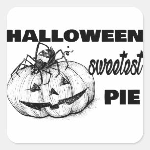 Halloween Spider Thinking Of Pumpkin Pie Square Sticker
