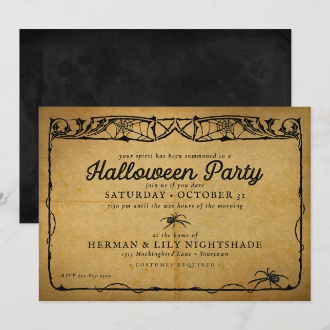 Halloween Spider | Vintage Gothic Party Invitation (Front/Back)