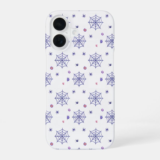 Halloween Spider Web and Candy Pattern iPhone 16 Case (Back)
