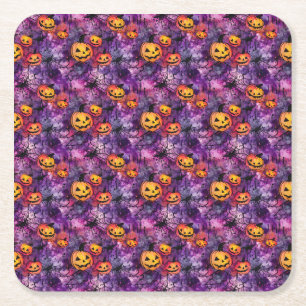 Halloween Spider Web and Jack O Lantern Square Paper Coaster