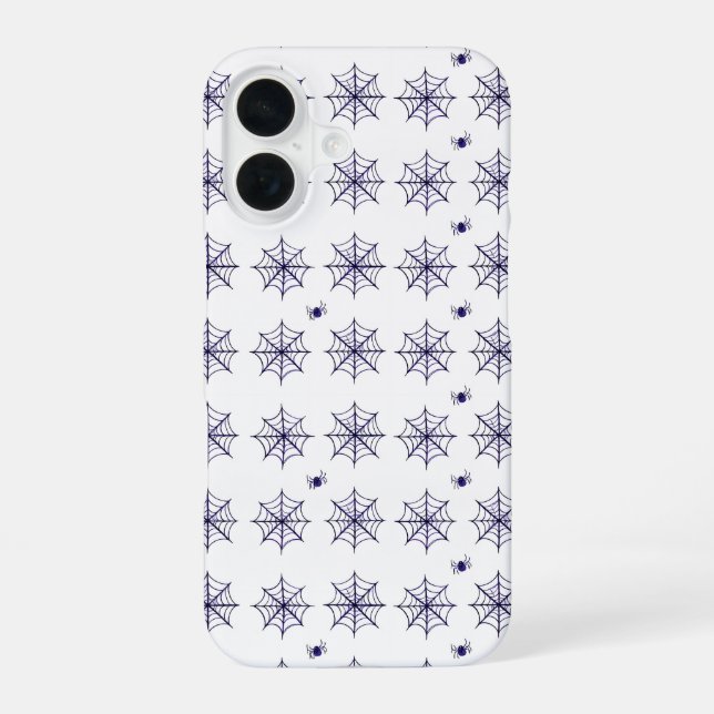 Halloween Spider Web and Spider Pattern iPhone 16 Case (Back)