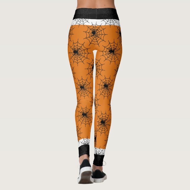 Halloween spider web black and orange leggings (Back)