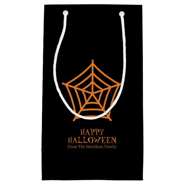 Halloween spider web black orange custom treat  small gift bag (Front)