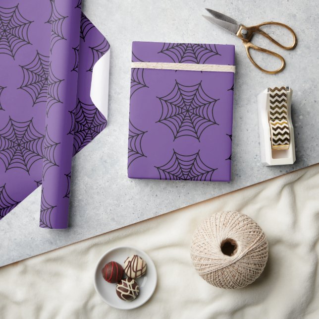 Halloween Spider Web Black Purple Goth Spooky Wrapping Paper (Crafts)