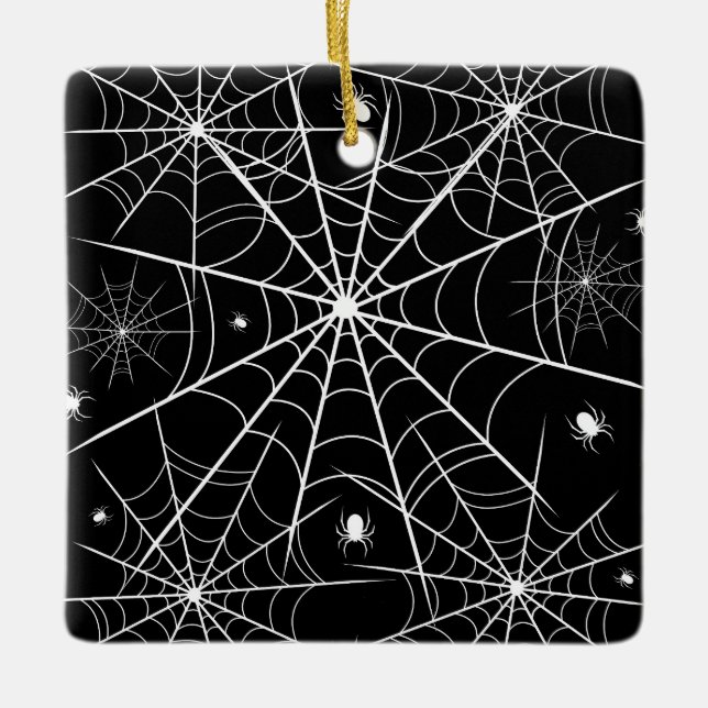 Halloween Spider Web Ceramic Ornament (Front)