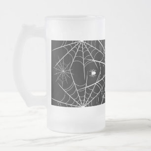Halloween Spider Web Frosted Glass Beer Mug