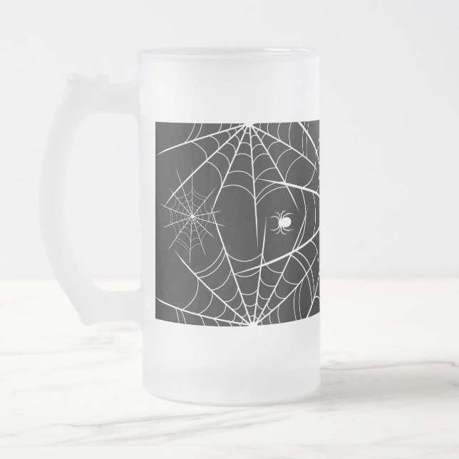 Halloween Spider Web Frosted Glass Beer Mug (Left)