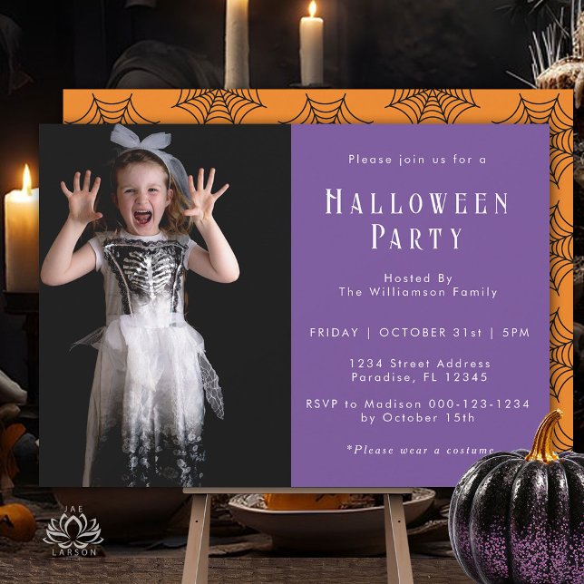 Halloween Spider Web Modern Simple Party Photo  Invitation (Creator Uploaded)
