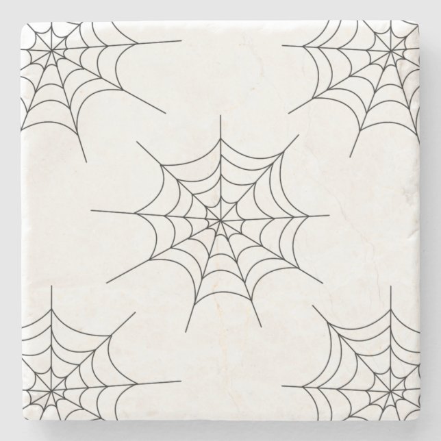 Halloween Spider Web Pattern Stone Coaster (Front)