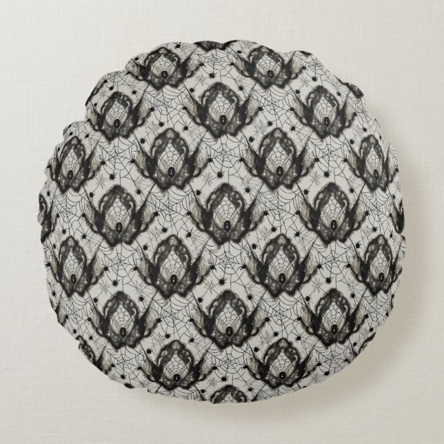 Halloween  Spider Web – Seamless Gothic  Round Cushion (Front)