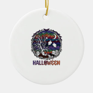 Halloween Spider Web Tree Ghosts Pumpkins Tombston Ceramic Tree Decoration