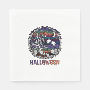 Halloween Spider Web Tree Ghosts Pumpkins Tombston Napkin
