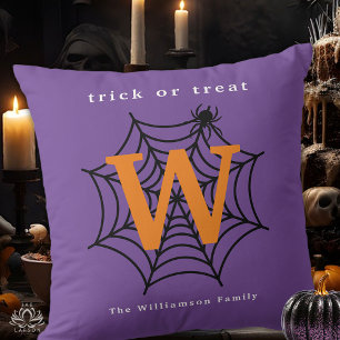 Halloween Spider Web Trick or Treat Monogram Cushion