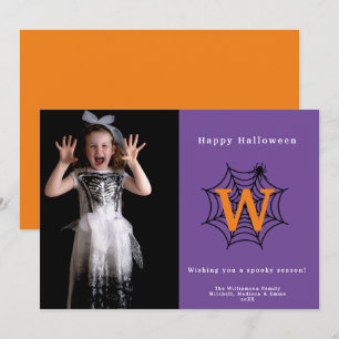 Halloween Spider Web Trick or Treat Monogram Photo Holiday Card