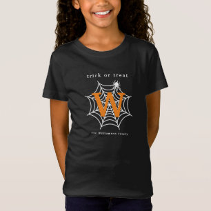 Halloween Spider Web Trick or Treat Monogram  T-Shirt