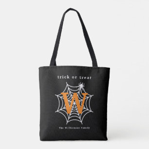 Halloween Spider Web Trick or Treat Monogram  Tote Bag