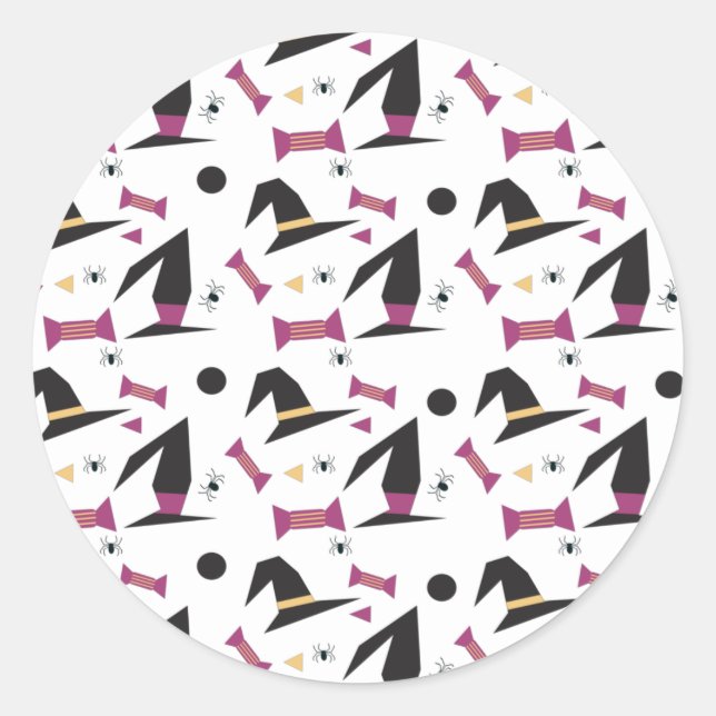 Halloween Spider Web Witch Hat Round Classic Round Sticker (Front)