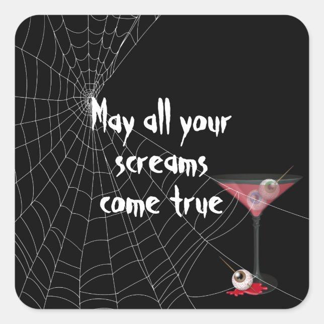 Halloween Spider Web With Eyeball Martini Square Sticker (Front)