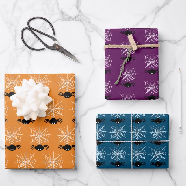 Halloween Spider Web Wrapping Paper Sheet (Front)