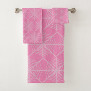 Halloween Spider Webs in Pink and White Bath Towel Set