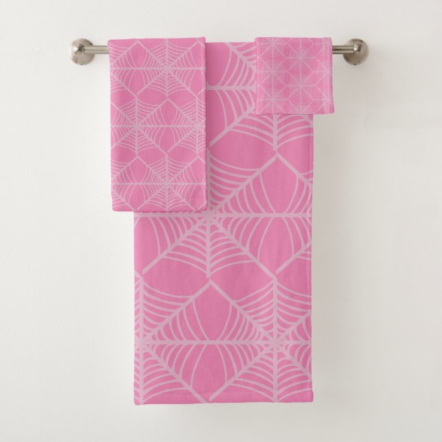 Halloween Spider Webs in Pink and White  Bath Towel Set (Insitu)