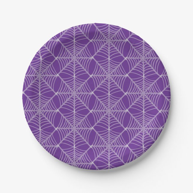 Halloween Spider Webs in Purple and White  Paper Plate (Front)
