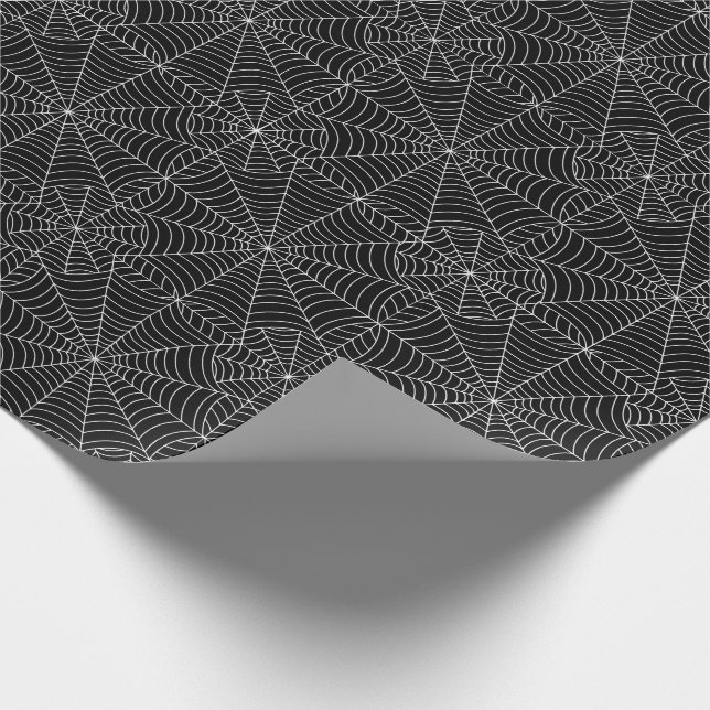 Halloween Spider Webs on Black Wrapping Paper (Corner)