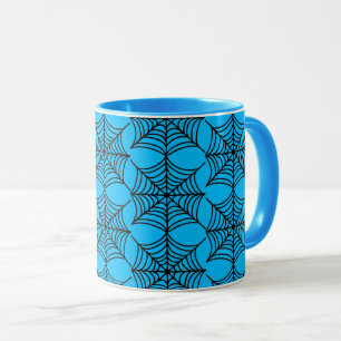 Halloween Spider Webs on Blue Mug