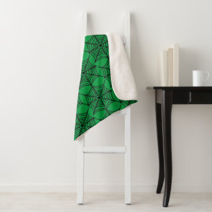 Halloween Spider Webs on Green Sherpa Blanket