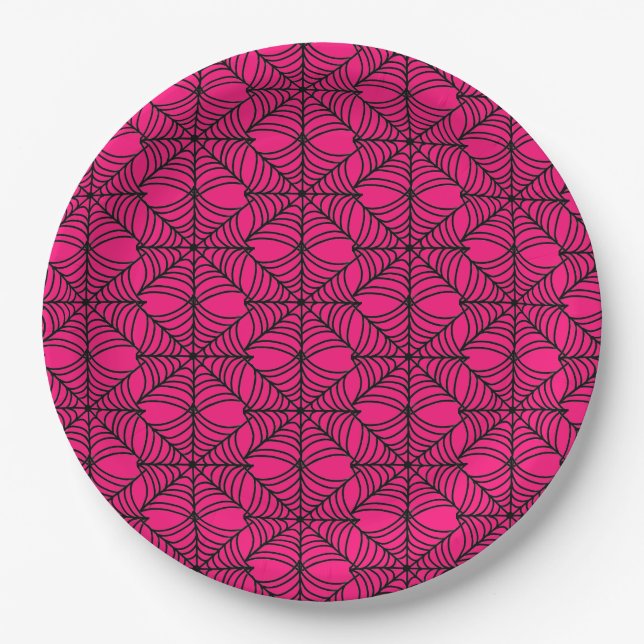 Halloween Spider Webs on Pink Paper Plate (Front)