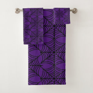 Halloween Spider Webs on Purple Bath Towel Set