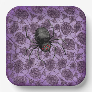Halloween Spider Webs On Purple Paper Plate
