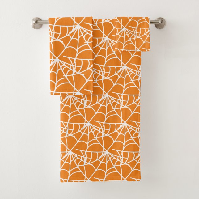 Halloween Spider Webs Pattern Spooky Cobweb Bath Towel Set (Insitu)