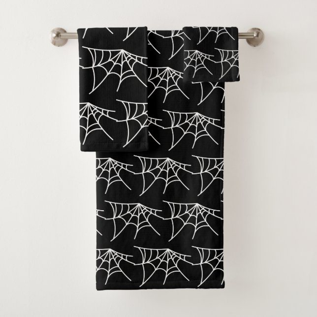 Halloween Spider Webs Pattern Spooky Cobweb Bath Towel Set (Insitu)