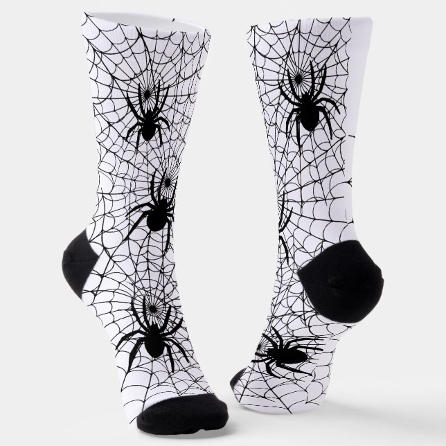 Halloween Spiders and Spiderwebs Creepy Pattern Socks (Angled)