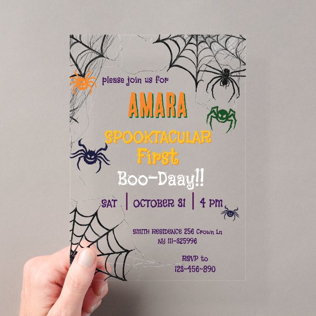 Halloween Spiders Birthday Halloween  Acrylic Invitations (Insitu (Handheld))