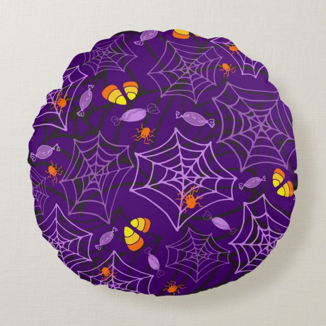 Halloween Spiders & Candy Purple Pillow (Front)