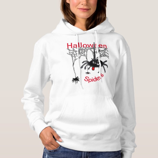 Halloween Spiders Cartoon Cust. Text Hoodie (Front)
