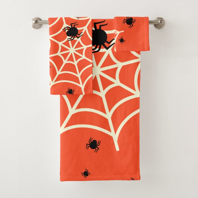 Halloween Spiders on Web Bath Towel Set (Insitu)