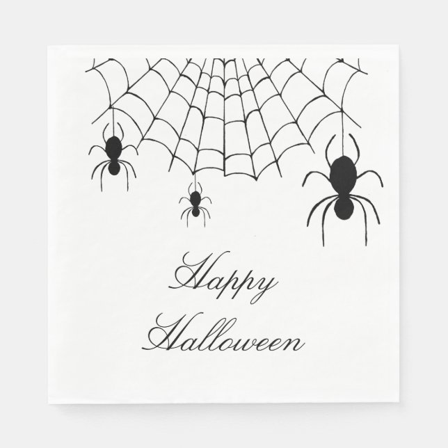 Halloween Spiders Spooky Black White Napkin (Front)