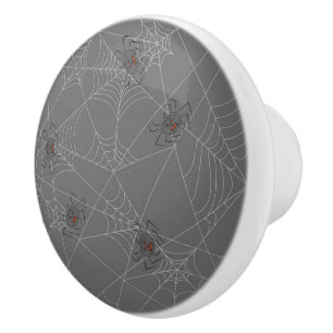 Halloween spiders web and pumpkins ceramic knob