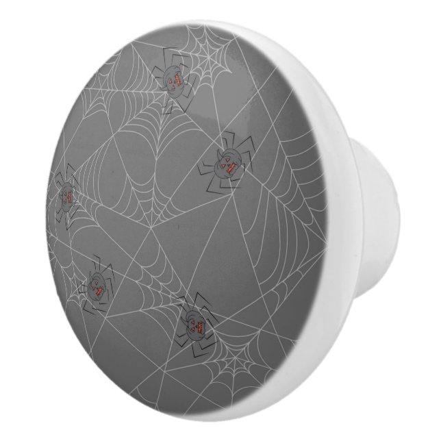 Halloween spiders web and pumpkins   ceramic knob (Right)
