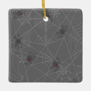 Halloween spiders web and pumpkins ceramic ornament
