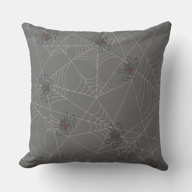 Halloween spiders web and pumpkins   cushion (Front)
