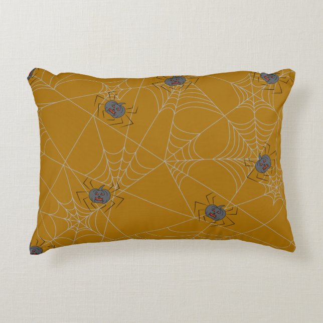 Halloween spiders web and pumpkins  decorative cushion (Front)