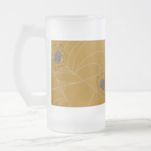 Halloween spiders web and pumpkins frosted glass beer mug