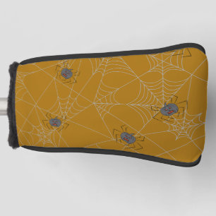 Halloween spiders web and pumpkins  golf head cover