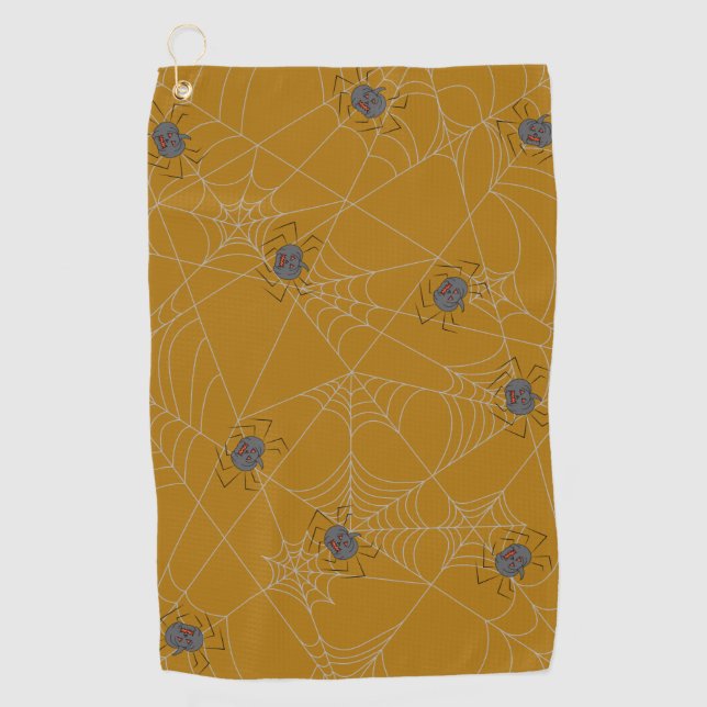 Halloween spiders web and pumpkins  golf towel (Front)
