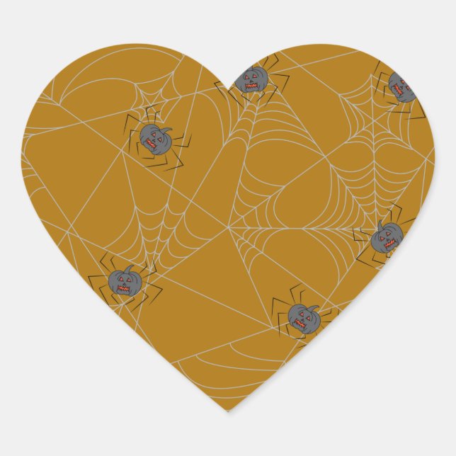 Halloween spiders web and pumpkins   heart sticker (Front)